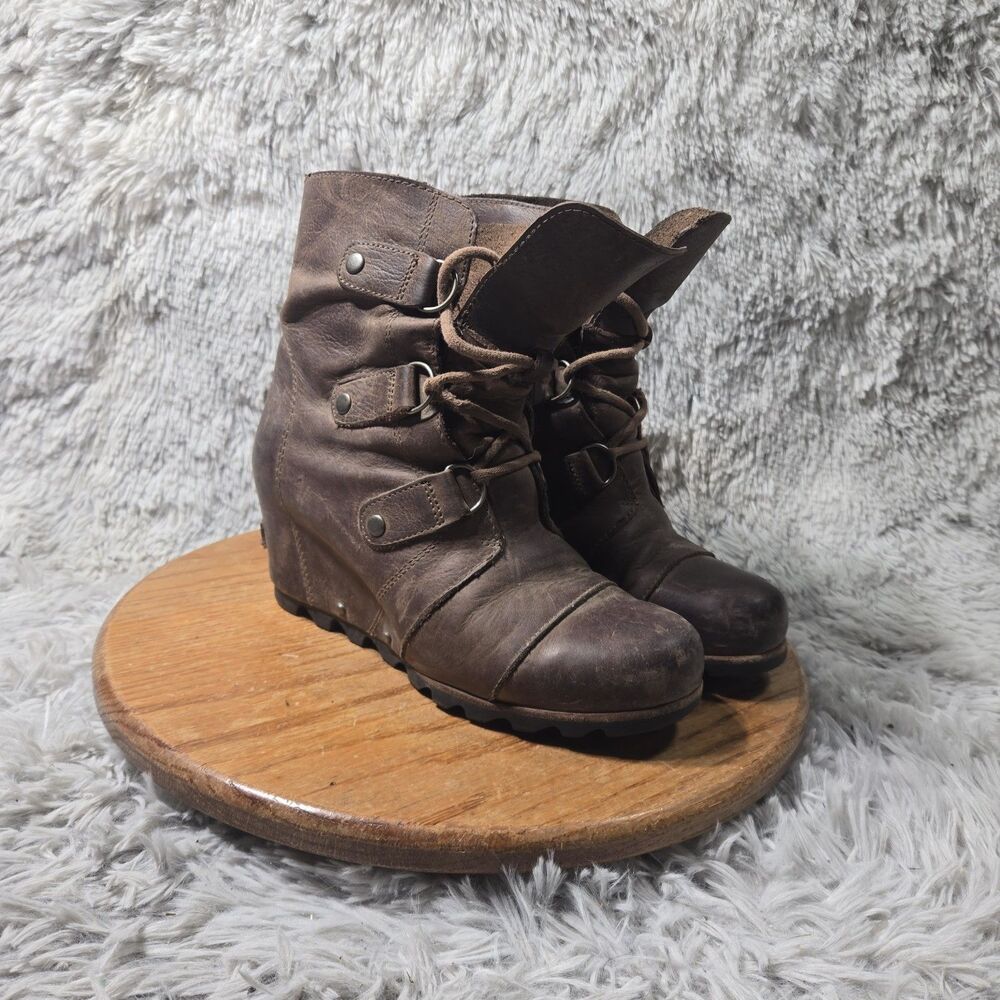 Sorel Joan Of Arctic Wedge 1 Boots Booties Womens Size 9 Brown Leather Outdoor